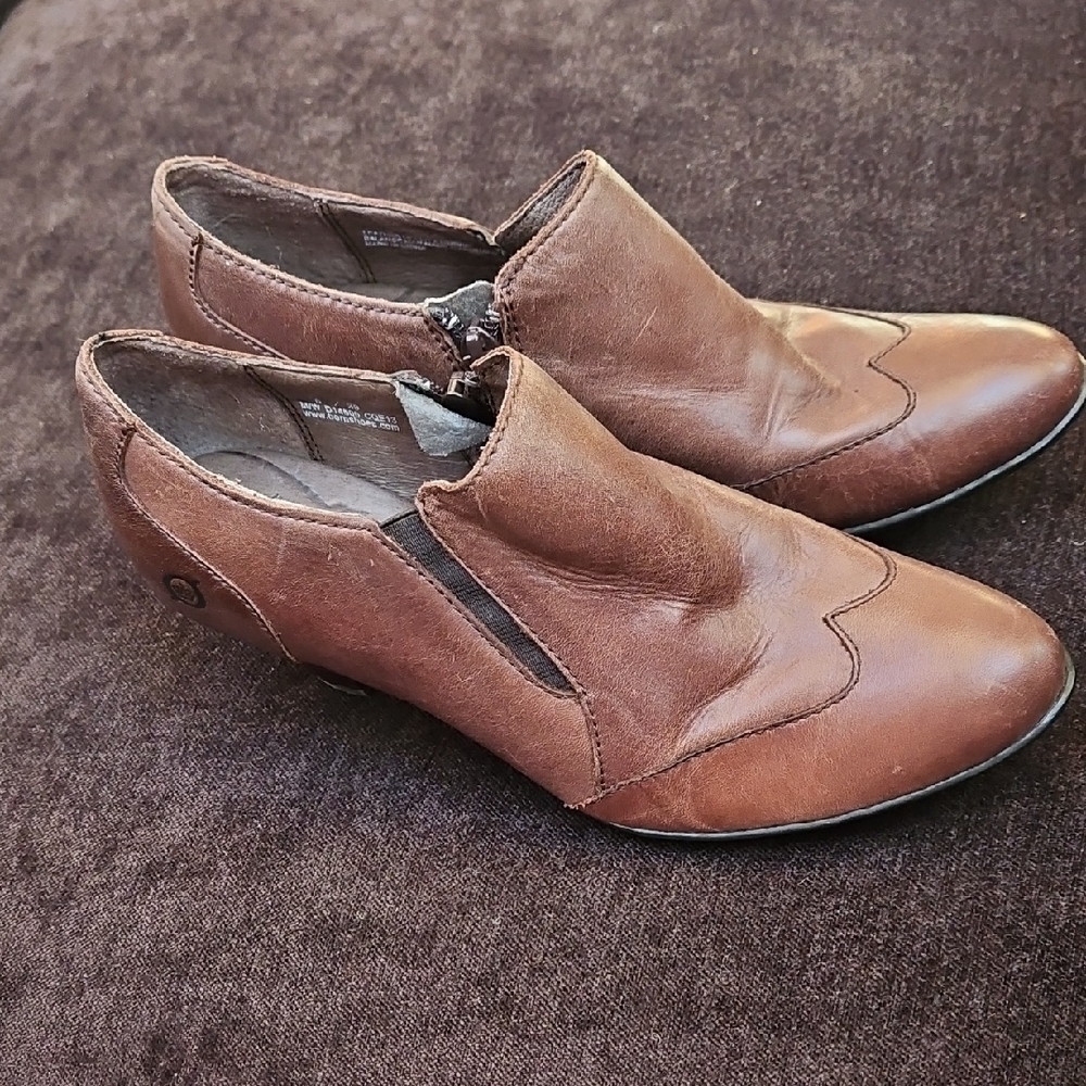 Born Women's Brown Leather Heeled Ankle Boots 8